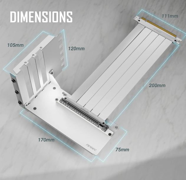 Antec PCIE-4.0 Riser Cable (200mm White) High Quality Gold Plated and Shielded PCB. Stability and Perforamnce 90 / 180 Degrees Flexible Cable (LS)