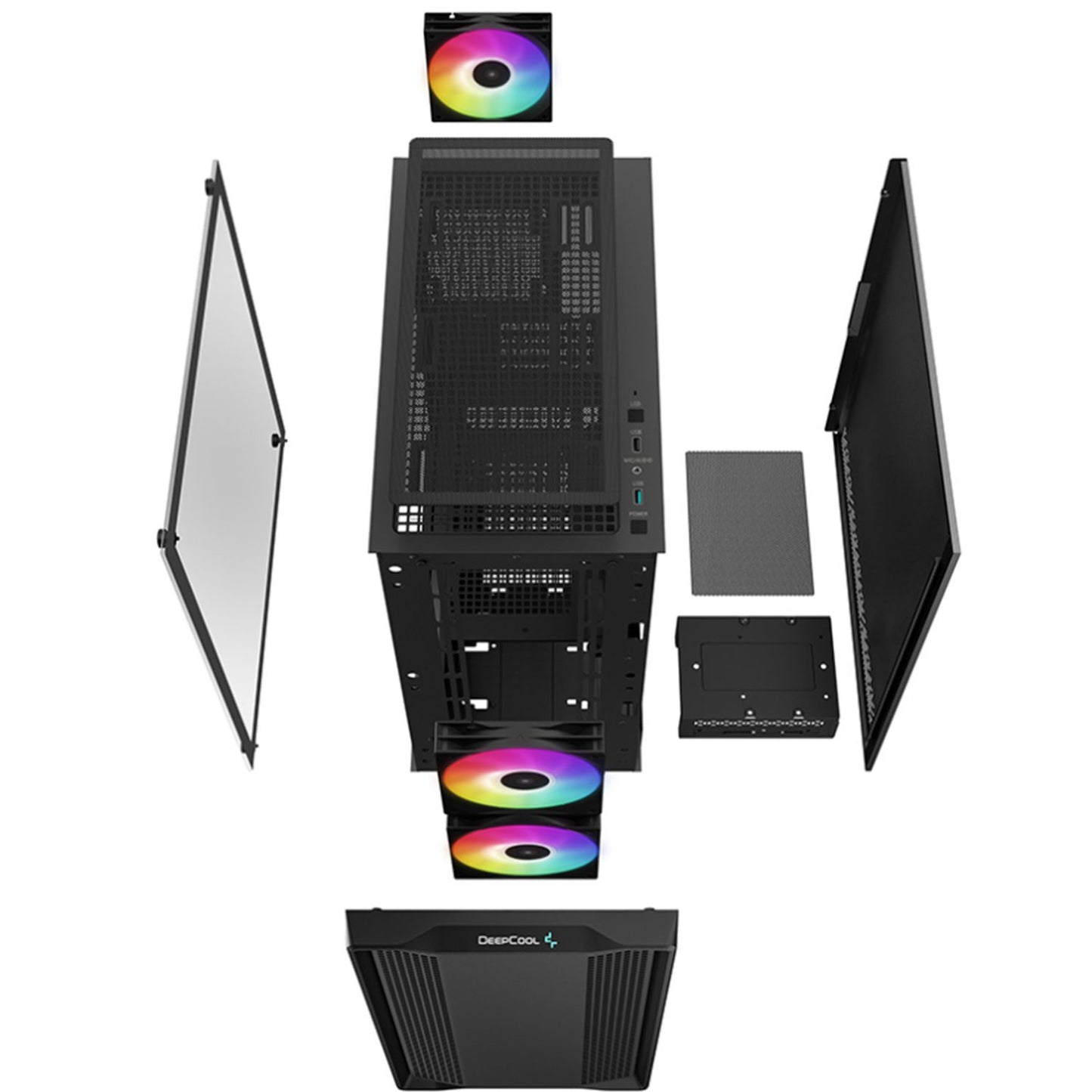 DeepCool CC360 ARGB Micro-ATX Case 3x120mm Pre-Installed ARGB Fans ,Tempered Glass Panel, Front USB3.0×1、USB2.0×1、Audio×1