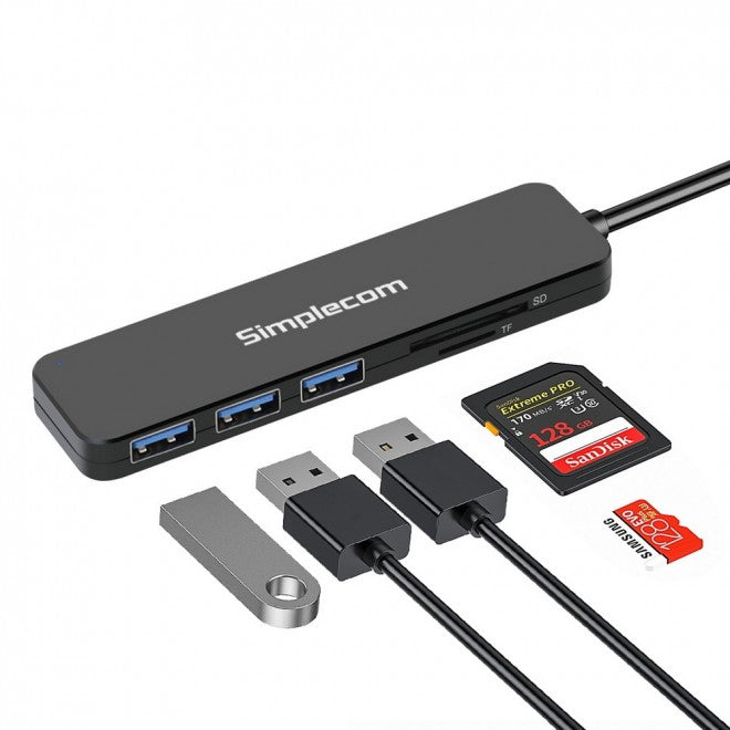 Simplecom CH365 SuperSpeed 3 Port USB 3.0 (USB 3.2 Gen 1) Hub with SD MicroSD Ca