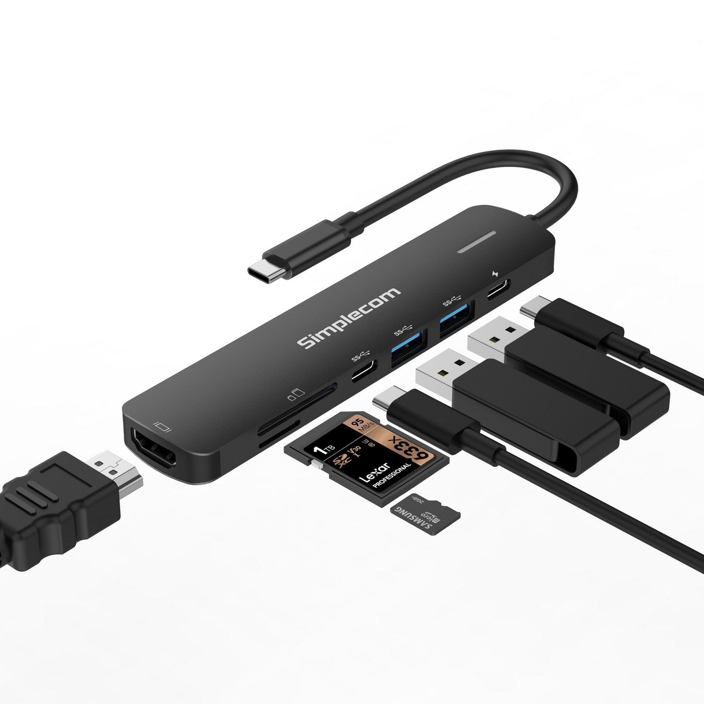 Simplecom CHT570 USB-C SuperSpeed 7-in-1 Multiport Hub Adapter HDMI 2.0 Docking