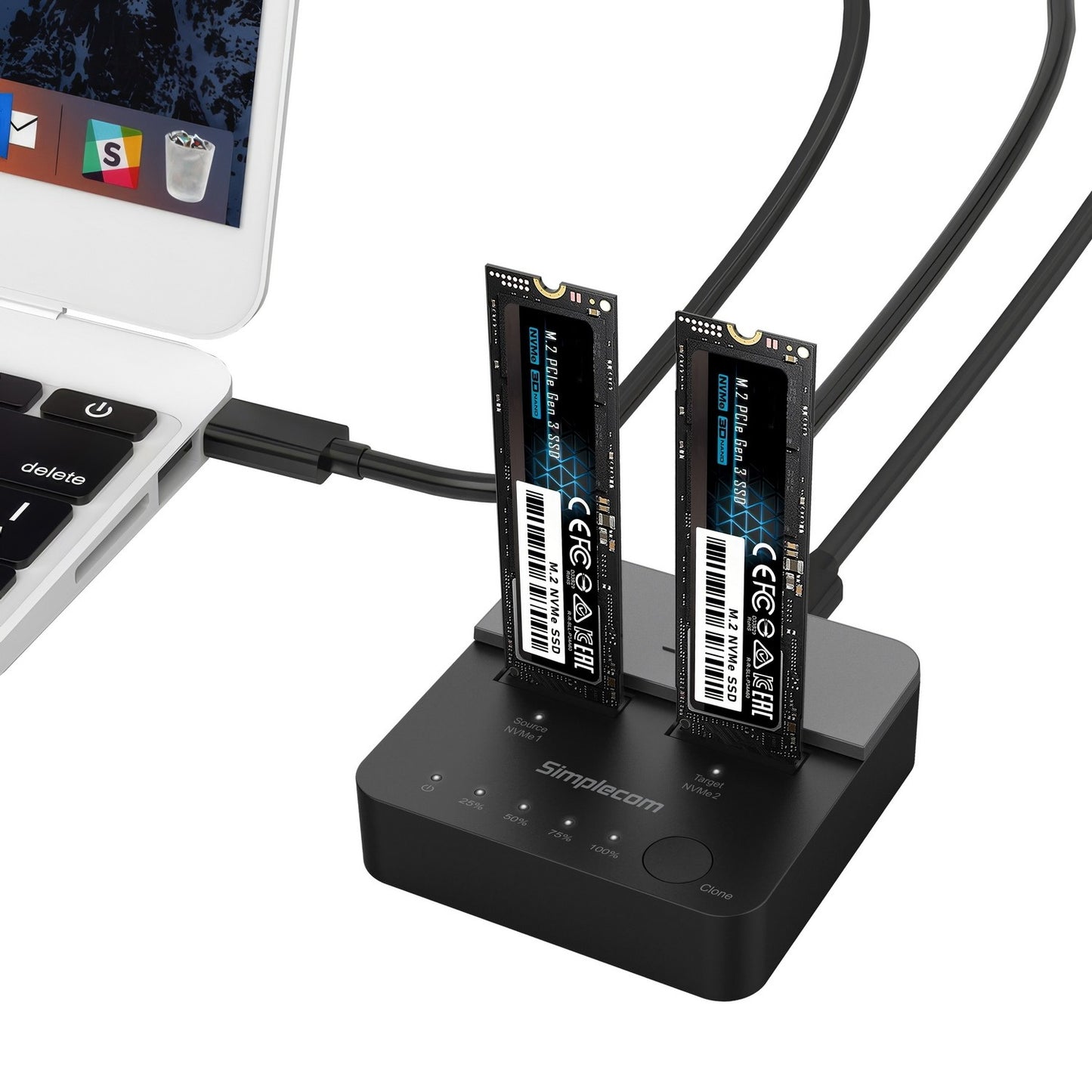 Simplecom SD550v2 USB 3.2 Gen2x2 to Dual Bay NVMe M.2 SSD Docking Station Duplic