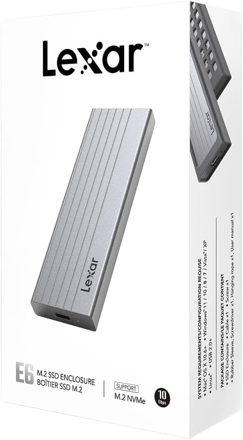 Lexar E6 M.2 SSD Enclosure, Supports M.2 NVMe SSD USB 3.2 Gen 2 high-speed inter