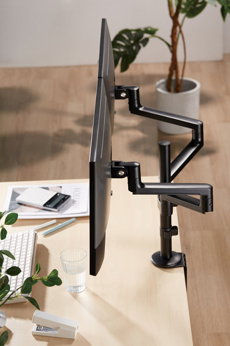 Astrotek Dual Monitor Arm Desk Mount Height Adjustable Stand for 2x LCD Display 23.8' 24' 27' 31.5' 32' 8kg 30° Tilt 180° Swivel 360° Pivot VESA LS