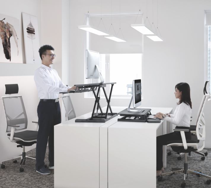 Brateck Gas Spring Sit Stand Desk Converter (950x615x110~505mm)with Keyboard Tray Deck(Standard MDF Board Surface (LS)