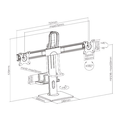Brateck Dual Screens Vertical Lift Monitor Stand With Thin Client CPU Mount Fit Most 17'-27' Monitor Up to 6kg per screen VESA 100x100,75x75 (LS)