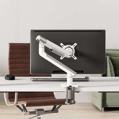 Brateck Single Monitor Premium Slim Aluminum Spring-Assisted Monitor Arm Fix Most 17'-32' Monitor Up to 9kg per screen VESA 75x75/100x100 - White (LS)