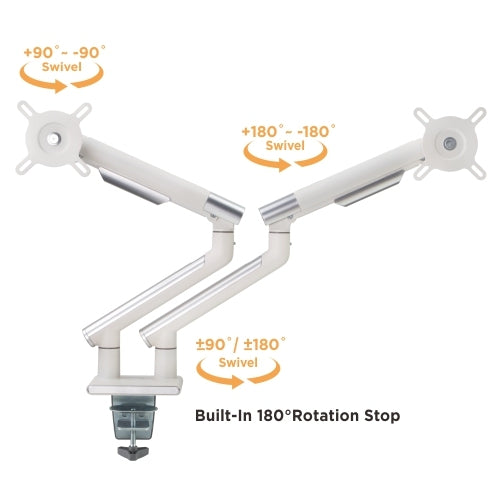 Brateck Dual Monitor Premium Slim Aluminum Spring-Assisted Monitor Arm Fix Most 17'-32' Monitor Up to 9kg per screen VESA 75x75/100x100 (White)