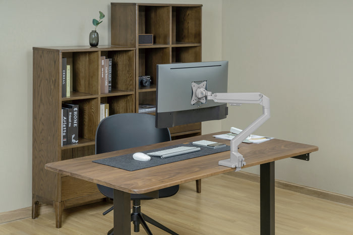 Brateck Single Monitor Thin Gas Spring Monitor Arm Fit Most 17'-32' Monitors, Up to 9kg per screen VESA 75x75/100x100 Matte Silver (LS)