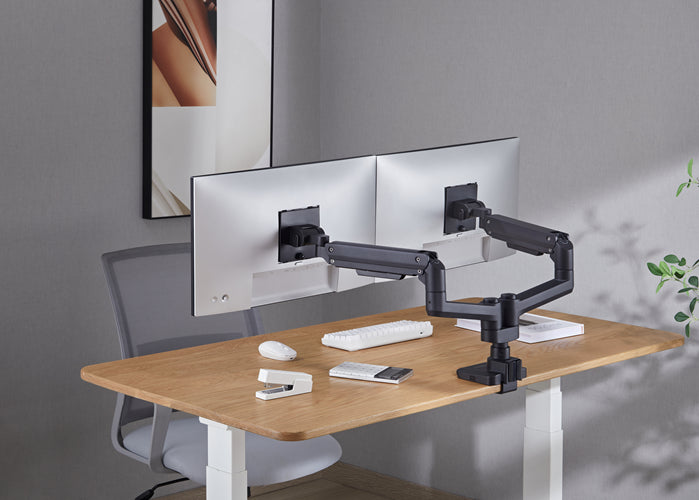 Brateck Fabulous Pole-Mounted Gas Spring Dual Monitor Arm Fit Most 17'-35' Monitors, Up to 20kg per screen VESA 75x75/100x100 Fine Texture Black (LS)