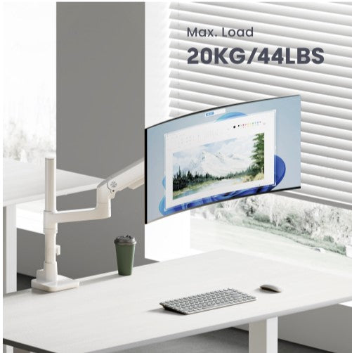 Brateck LDT81-C012P-W NOTEWORTHY POLE-MOUNTED HEAVY-DUTY GAS SPRING MONITOR ARM For most 17'~49' Monitors, Fine Texture White (LS)