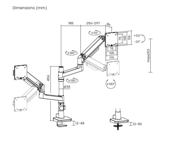 Brateck LDT81-C024P-B NOTEWORTHY POLE-MOUNTED HEAVY-DUTY GAS SPRING DUAL MONITOR ARM Fit Most 17'-49' Monitor Fine Texture Black(new)