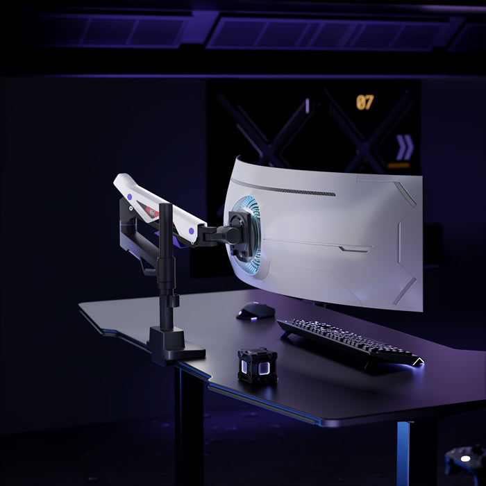 Brateck LDT95-C012UCP Atlas Neo Gaming Pole-Mounted Monitor Arm with USB-A & USB-C Ports For most 24'~57' Monitors, Matte Black & White (new)