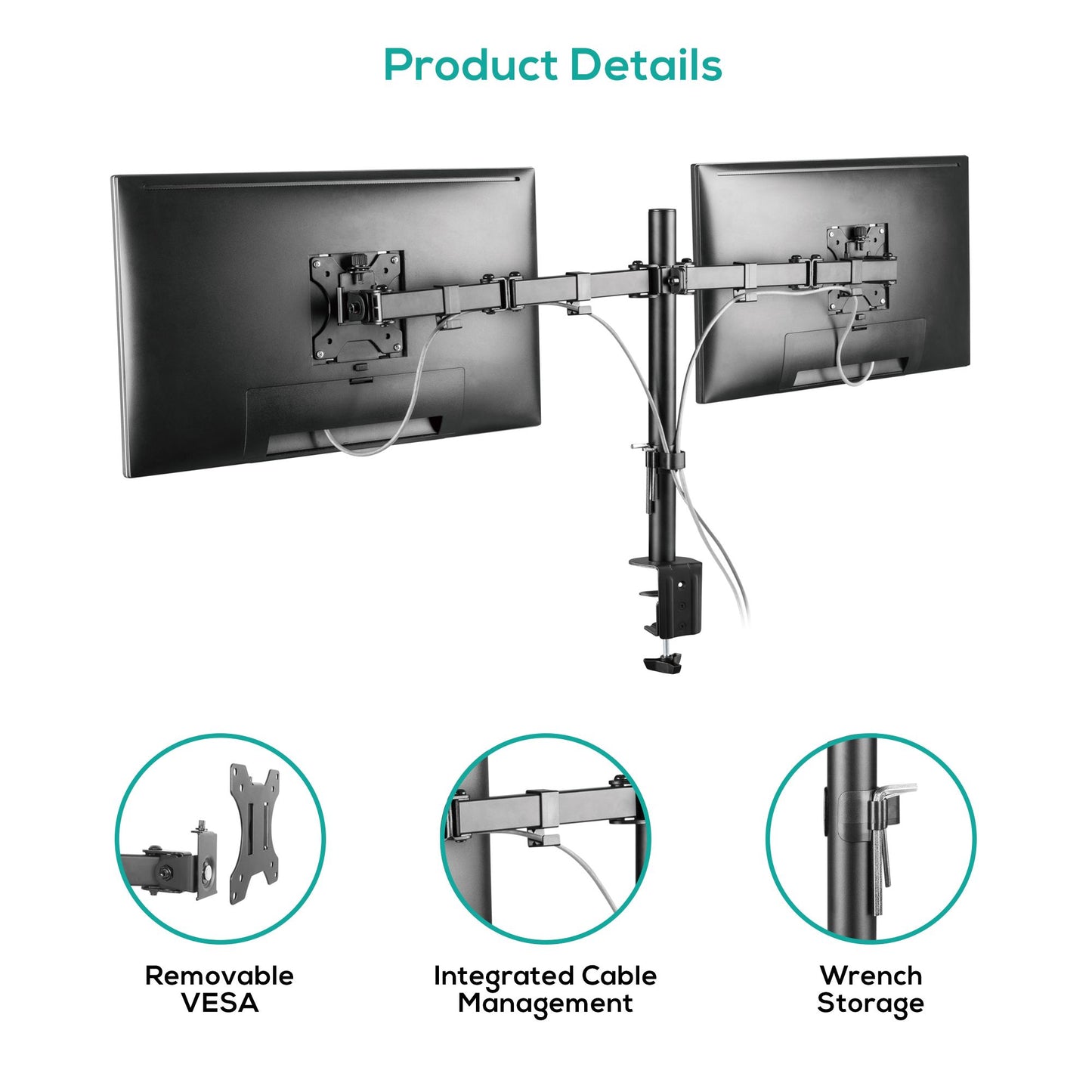 mbeat® activiva ErgoLife Dual Monitor Screen Double Joint Monitor Arm Detachable VESA 360° Rotary Two Mounting Options Net Weight: 4.3kg