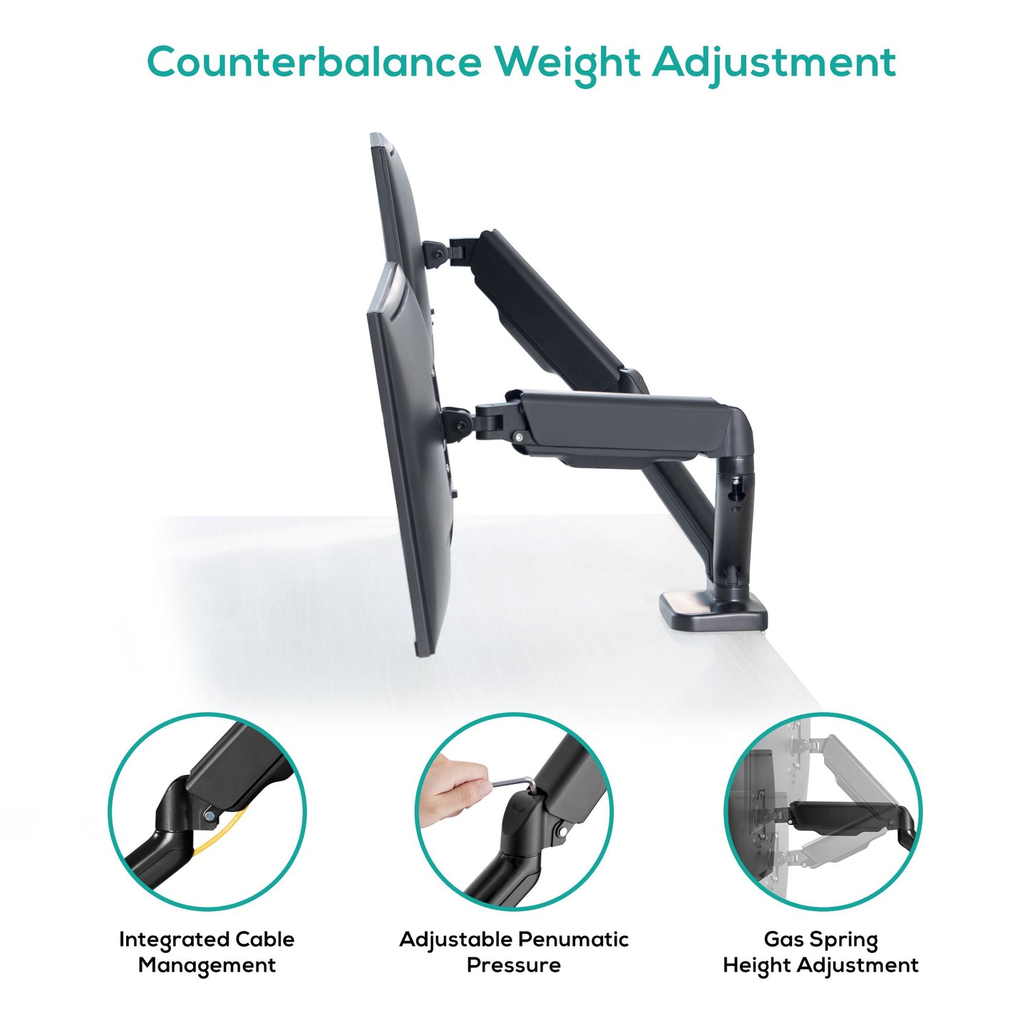 mbeat® activiva ErgoLife Dual Monitor Screen Steel Gas Spring Monitor Arm Built-in Spring Tension Cable Management Net Weight 4kg