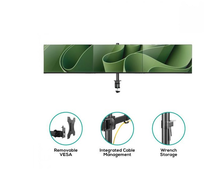 mbeat® activiva Triple-Screen Articulating Monitor Arm Ideal for a seamless triple monitor setup (13'-27'), it offers flexible positioning