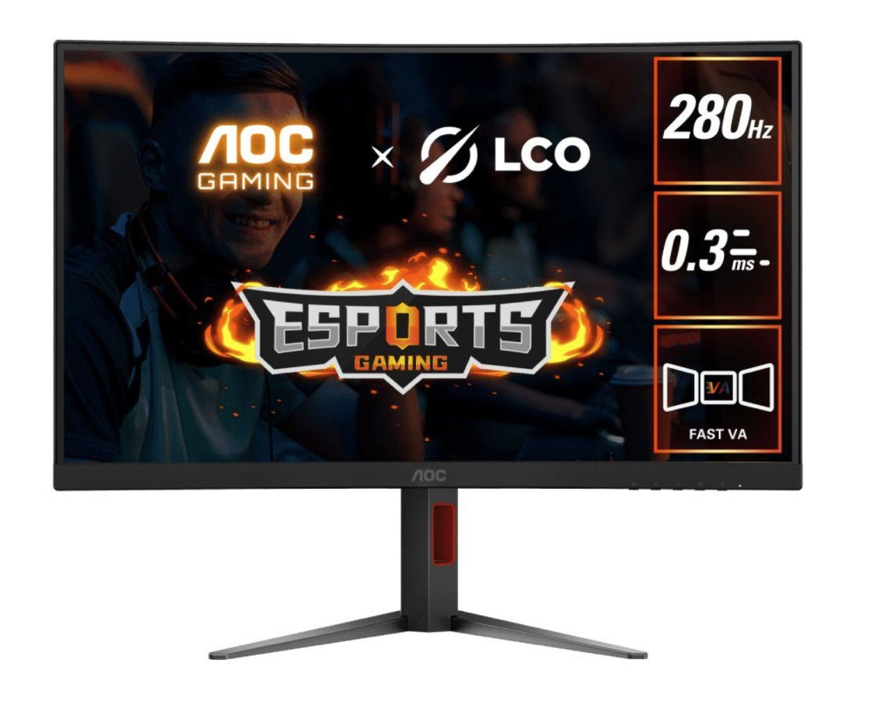AOC 27' Curved 0.3ms 280Hz,1920 × 1080 (FHD) , Adaptive Sync, HDR10, HDMI 2.0 × 1,DisplayPort 1.4 × 1, Height Adjust, Gaming Monitors 2025
