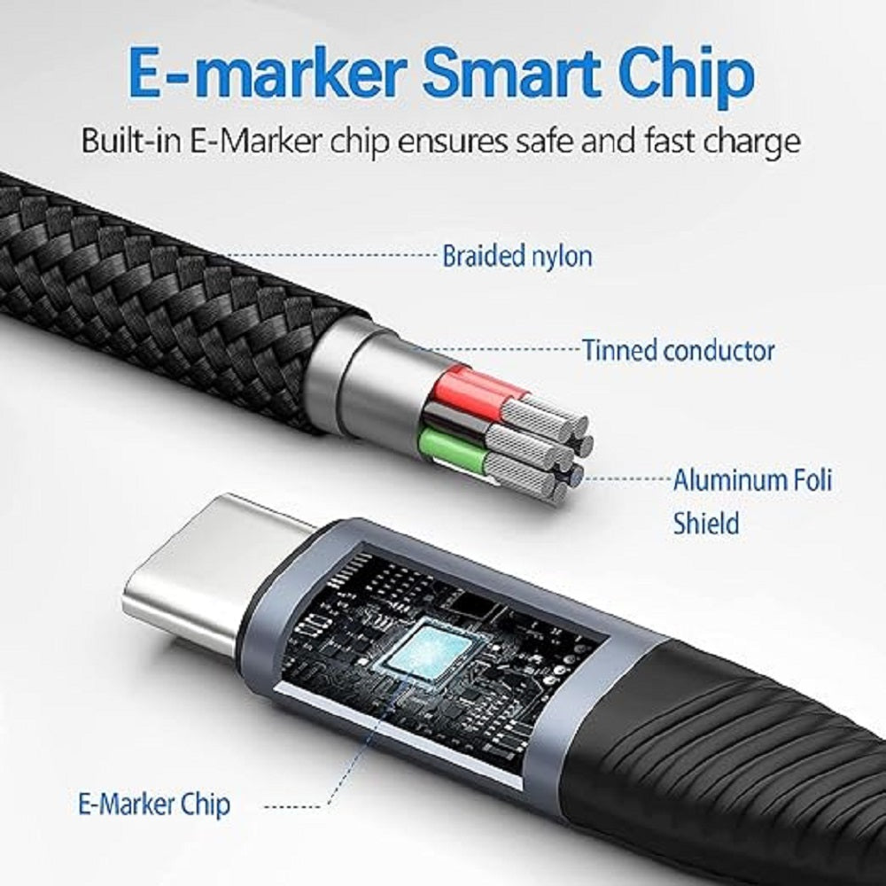 Pisen Braided USB-C to USB-C (3.2 Gen2) Charge & Video (8K@60Hz) Cable (1M) Blac