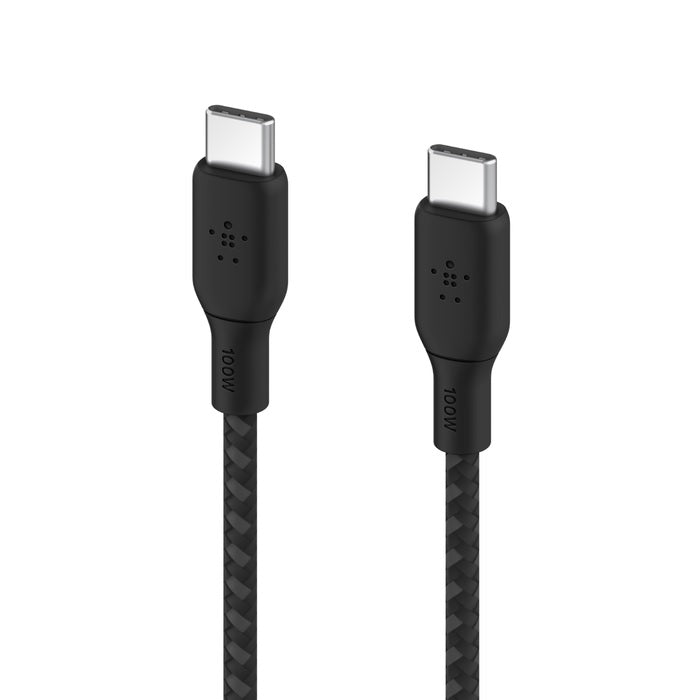 Belkin BoostCharge Braided USB-C to USB-C Cable (3M) - Black (CAB014bt3MBK), 5A/100W, 480Mbps, 30K+ Bends, Apple, USB-IF Certified, 2 Years Warranty