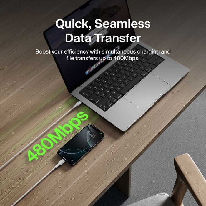 Belkin BoostCharge USB-C to USB-C Cable (1M) - White (CAB023fq1MWH), 3A/60W, 480Mbps, 300K+ Bends, Apple iPhone ,USB-IF Certified,2 Years Warranty