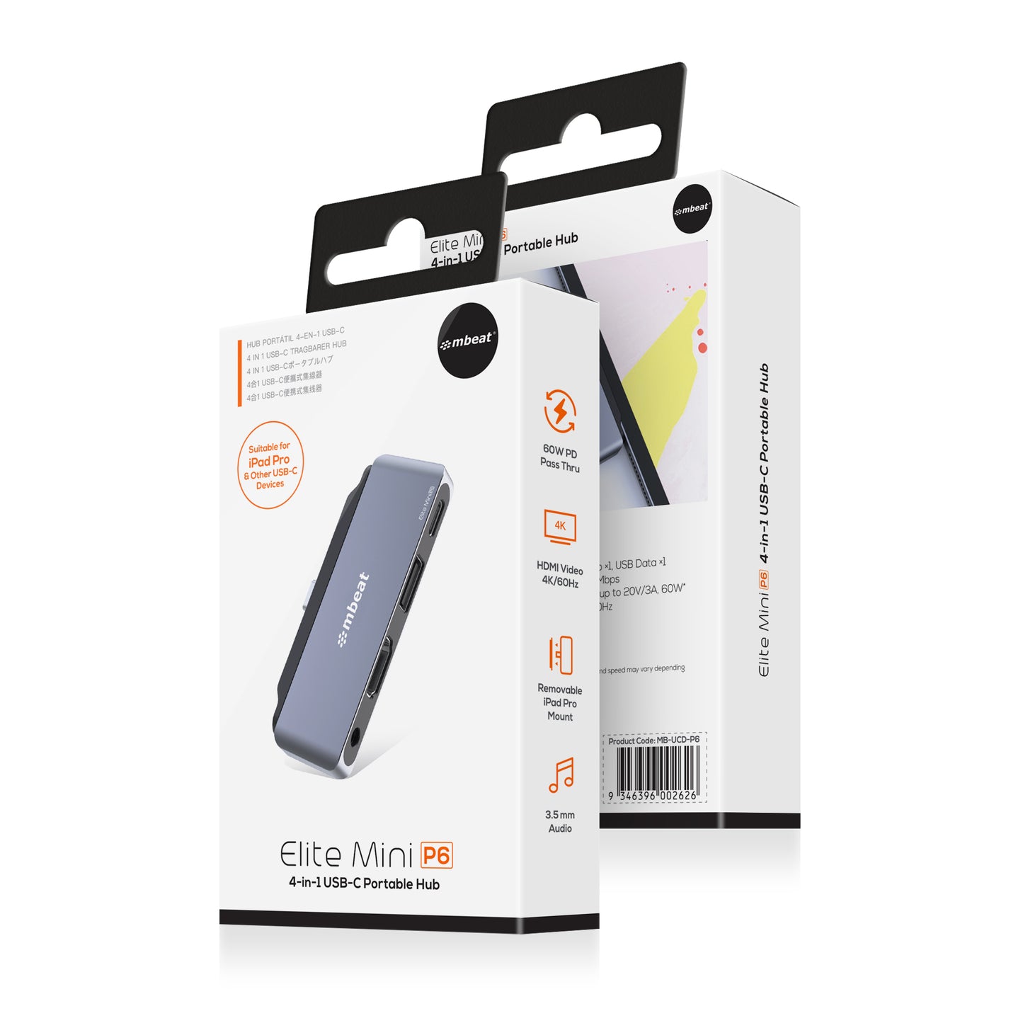 (LS) mbeat® Elite Mini 4-In-1 USB-C Mobile Hub for iPad Pro, USB-C Tablet & Laptop/Notebook (LS MB-UCD32-U7)