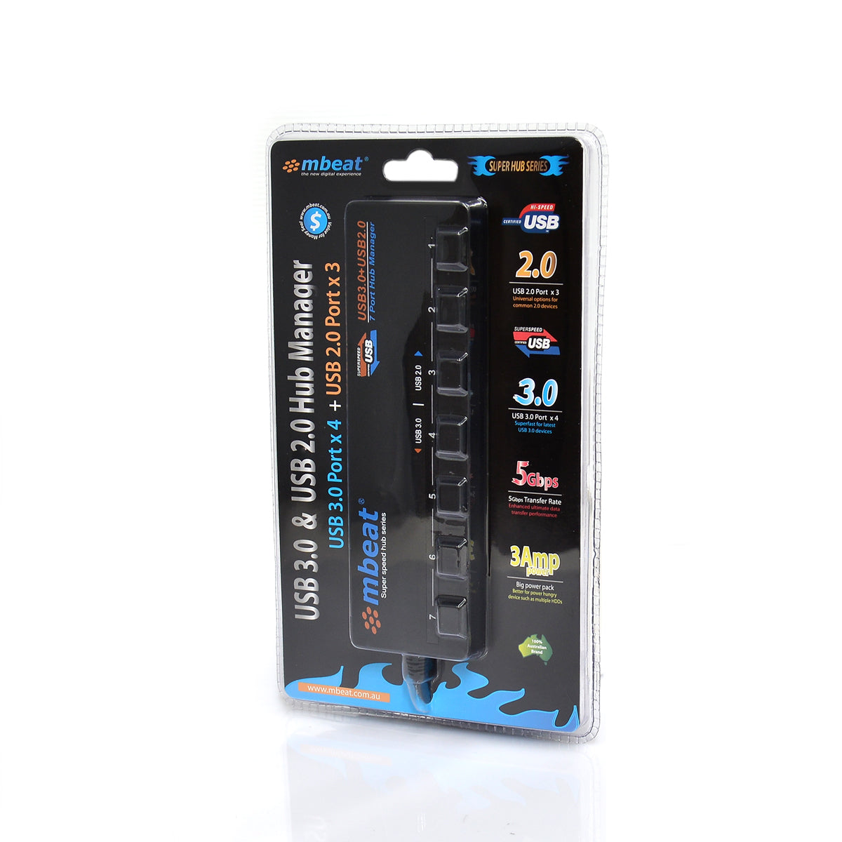 mbeat® 7-Port USB 3.0 & USB 2.0 Powered Hub Manager with Switches - 4x USB 3.0