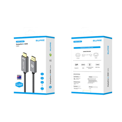 8ware 2m DisplayPort DP to HDMI Male to Male Adapter Converter Cable Retail Pack image 0