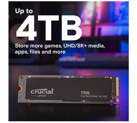 Crucial T705 1TB Gen5 NVMe SSD - 13600/10200 MB/s R/W 600TBW 1400K IOPs 1.5M hrs image 3