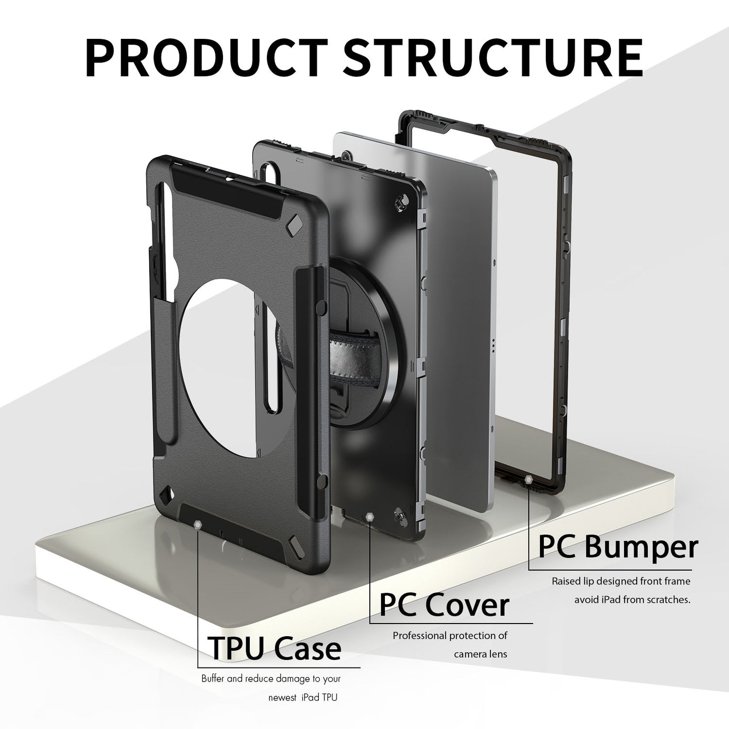 Generic Rugged Samsung Galaxy Tab S9 (11') / Tab S9 FE (10.9') Case Black - Buil image 3