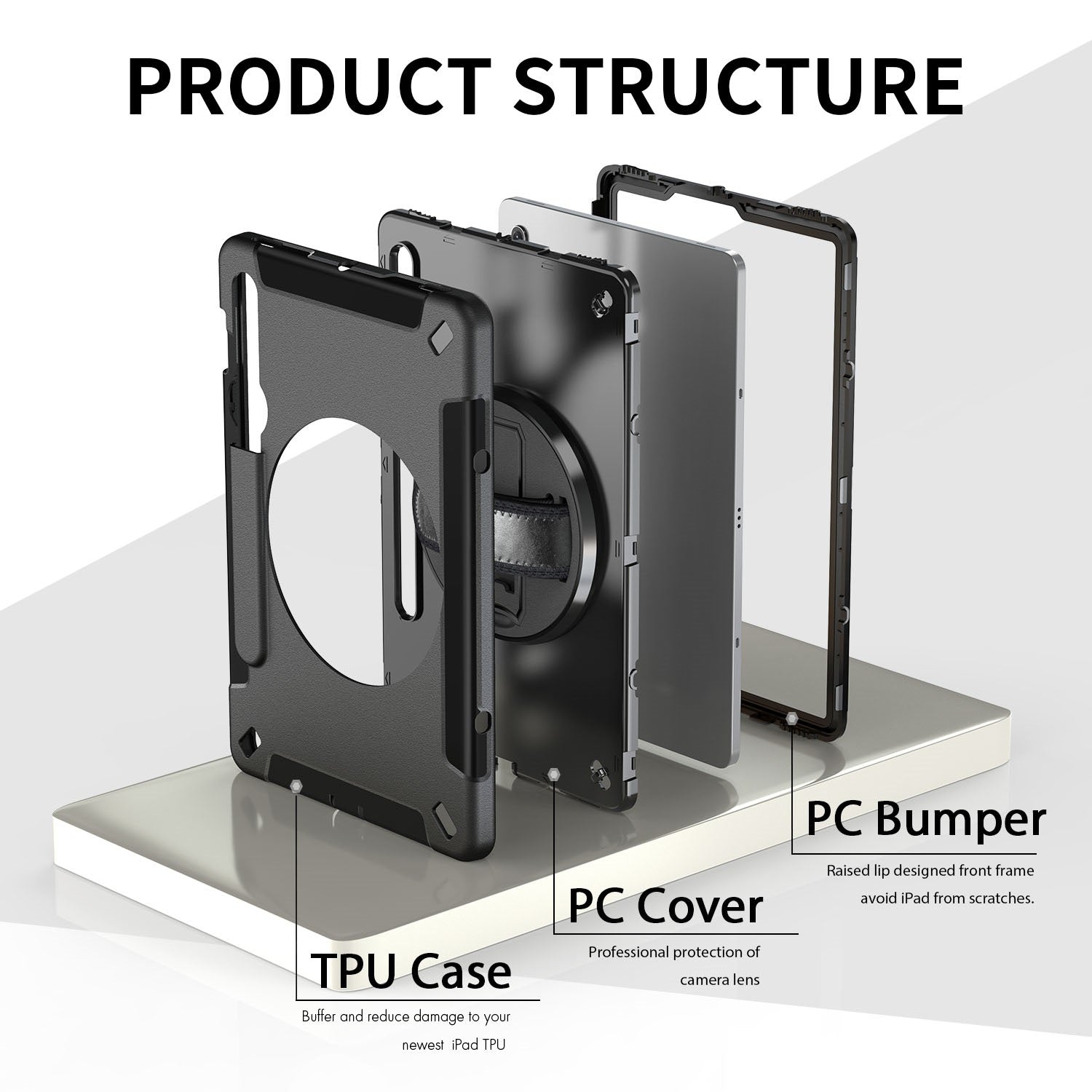 Generic Rugged Samsung Galaxy Tab S9 (11') / Tab S9 FE (10.9') Case Black - Buil image 3