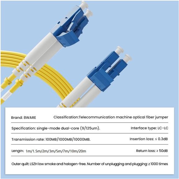 8ware 1.5m LC-LC OS2 Single Mode Dual-Core Fibre Optic Cable UPC Duplex Armoured image 1