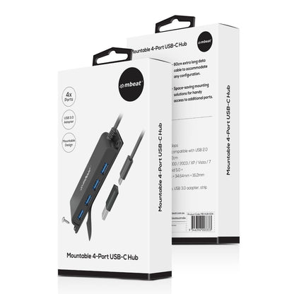 mbeat® Mountable 4-Port USB-A & USB-C Adapter Hub - 60cm Data Cable, USB 3.0, 2 image 3