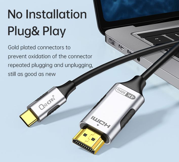 Oxhorn USB C to HDMI 2.0 3m cable 4K@60Hz Aluminum plugs black Support HDCP 1.4 image 2