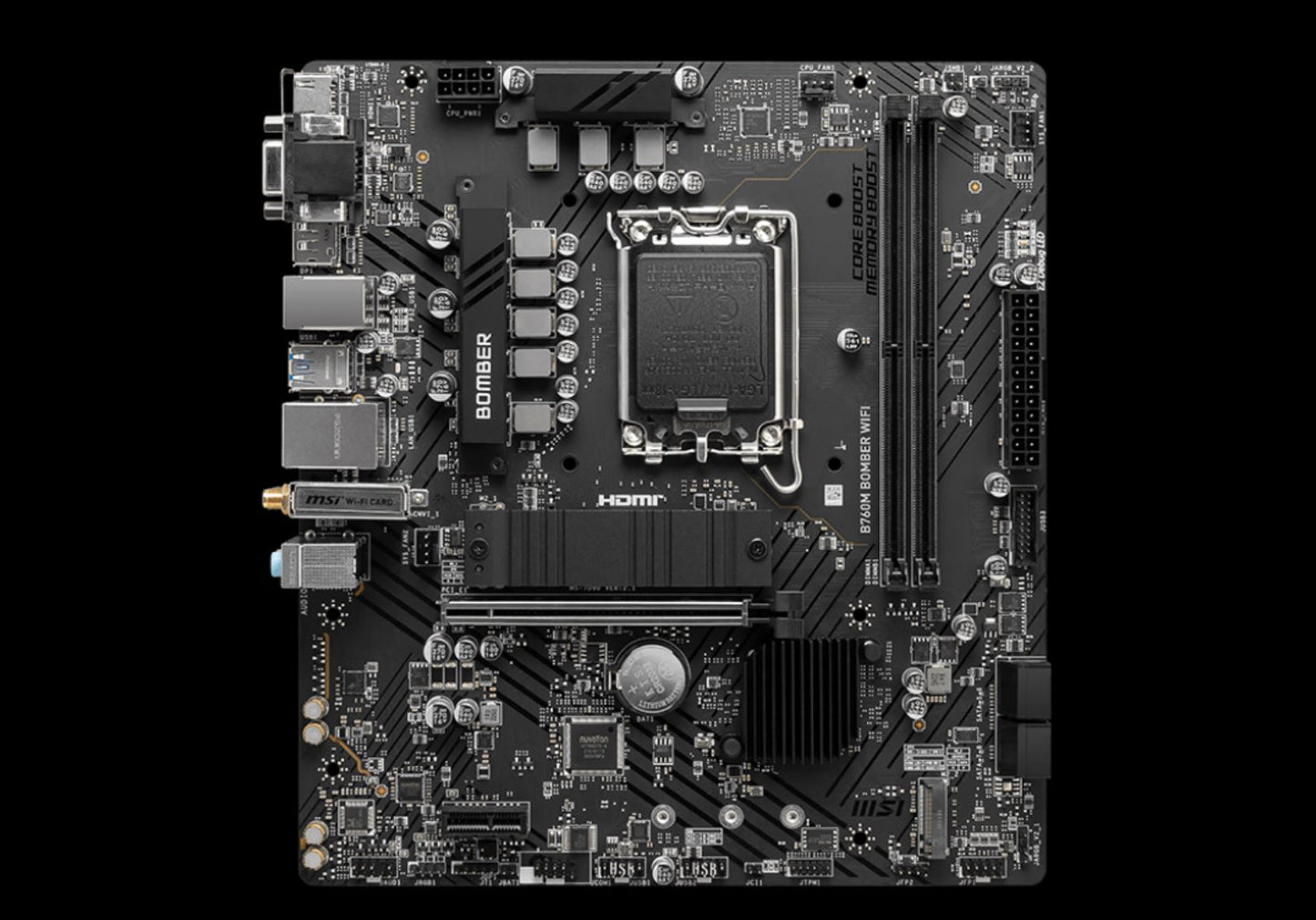 MSI PRO B760M BOMBER WIFI  mATX Motherboard, 4x DDR5~128GB, 2x PCI-E x 16, 1x PC image 1
