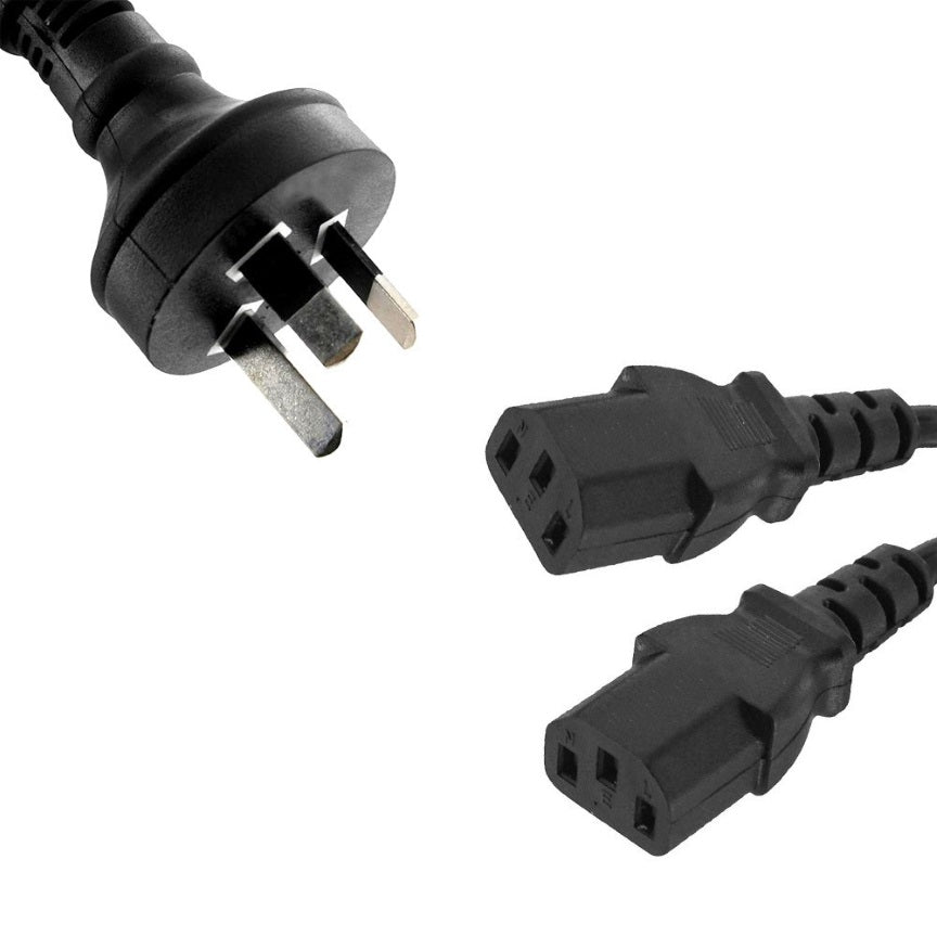 8ware 1m 10amp Y Split Power Cable with AU/NZ 3-pin Male Plug 2xIEC F C13 Socket image 0