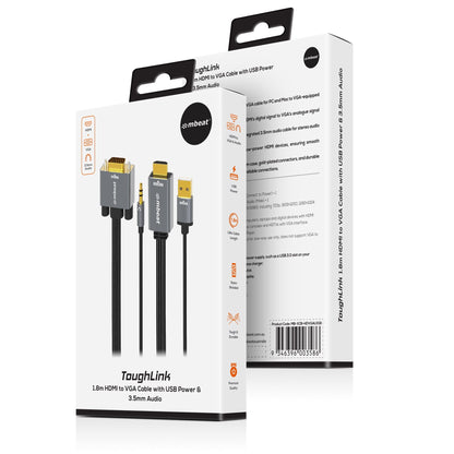 mbeat Tough Link 1.8m HDMI to VGA Cable with USB Power & 3.5mm Audio Up to 1080p image 3