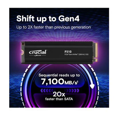 Crucial P310 4TB Gen4 2280 NVMe SSD Heatsink 7100/6000 MB/s R/W 800TBW 1000K/100 image 1