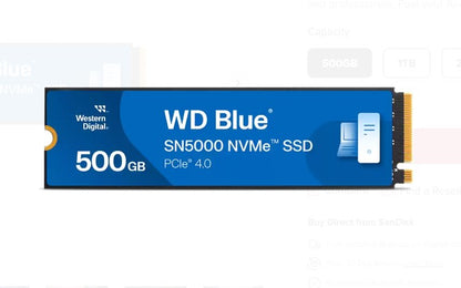 Western Digital WD Blue SN5000 NVMe™ 500GB SSD M.2 2280, 5,000MB/s R 4,000MB/s image 0