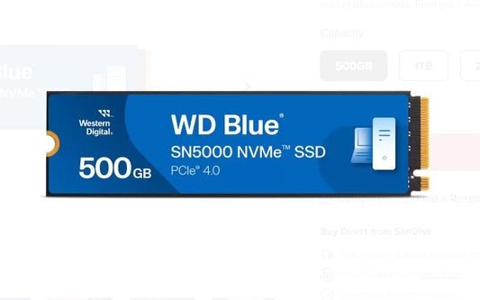 Western Digital WD Blue SN5000 NVMe™ 500GB SSD M.2 2280, 5,000MB/s R 4,000MB/s image 0