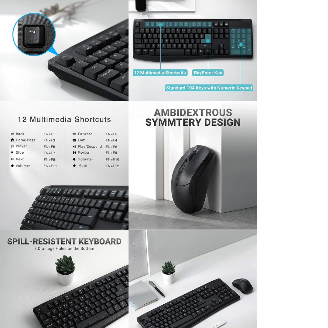 RAPOO X1800Pro Wireless Mouse & Keyboard Combo - 2.4G, 10M Range, Optical, Long image 1