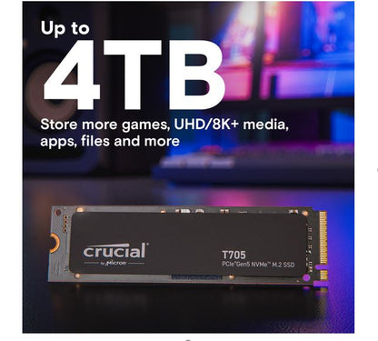 Crucial T705 4TB Gen5 NVMe SSD - 14100/12600 MB/s R/W 2400TBW 1500K IOPs 1.5M hr image 3