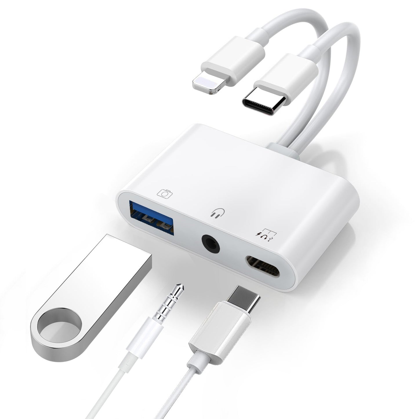 Generic Lightning/USB-C to USB Adapter features a USB OTG Port, 3.5mm Headphone image 0