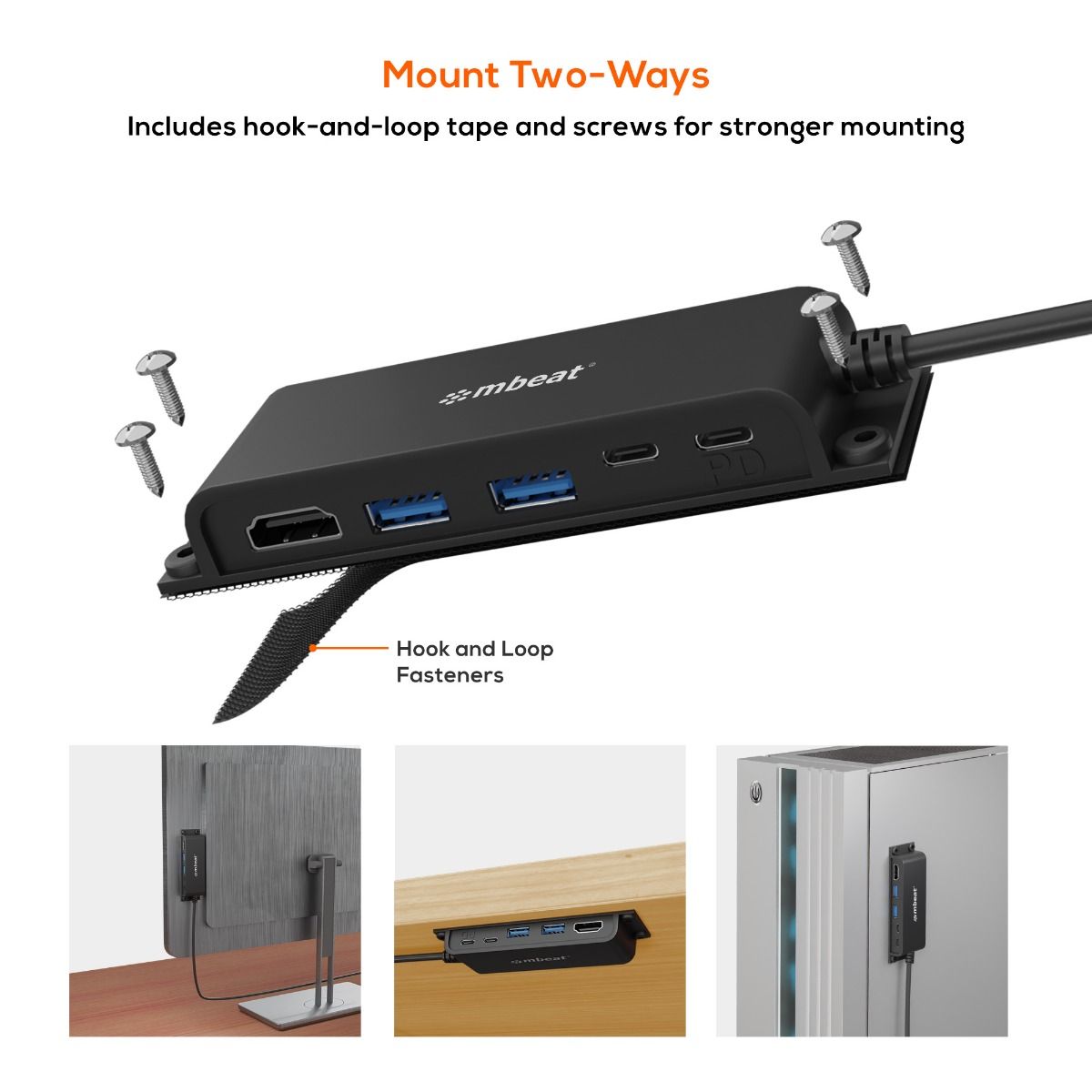 mbeat® Mountable 5-Port USB-C Hub - Supports 4K HDMI video out and 60W Power De image 1