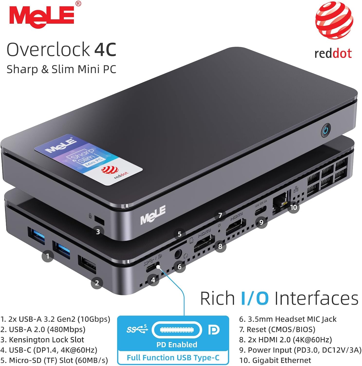 MeLe Overclock 4C-H5P Mini-PC,Intel N95 Processor,32GB,256GB eMMC+256GB SSD,LAN, image 0