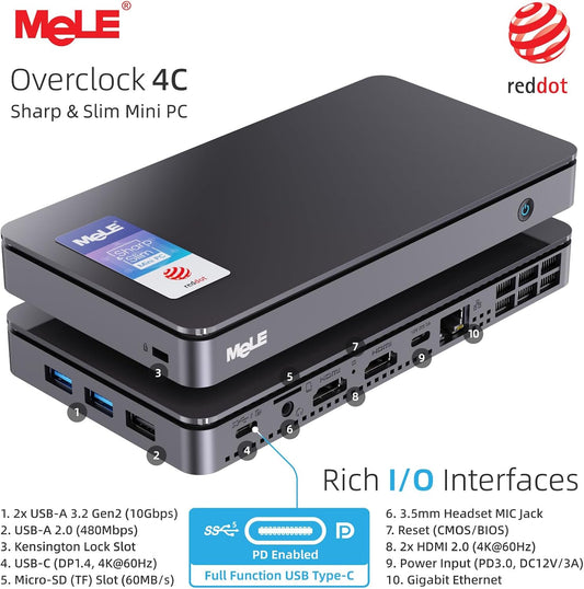 MeLe Overclock 4C-H5P Mini-PC,Intel N95 Processor,32GB,256GB eMMC+256GB SSD,LAN, image 0