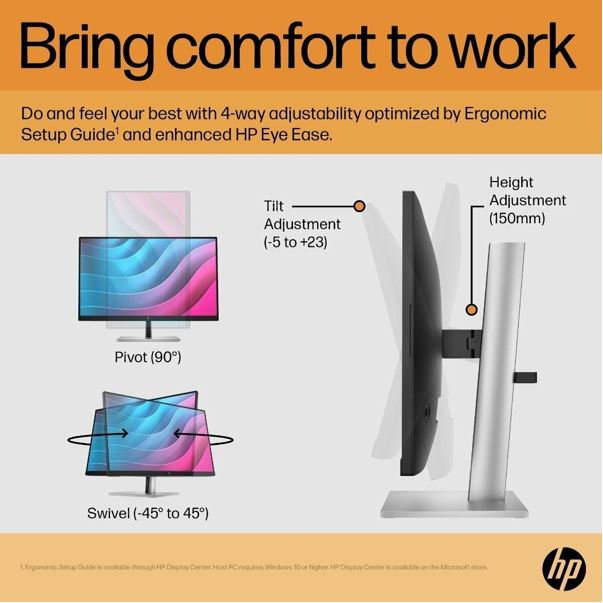 HP E24 G5 23.8'/24' FHD IPS Monitor Anti-Glare 1920x1080 16:9 5ms Height Adjustm image 3