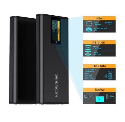 Simplecom SE530 NVMe / SATA M.2 SSD to USB-C Enclosure with SMART LED Screen USB image 1