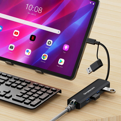 Simplecom CHN436 USB-C and USB-A to 4-Port USB HUB with Gigabit Ethernet Adapter image 3