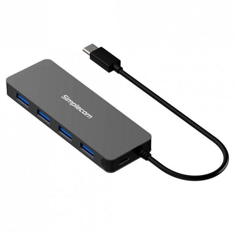 Simplecom CH320-BK Ultra Slim Aluminium USB 3.1 Type C to 4 Port USB 3.0 Hub, Bl image 0