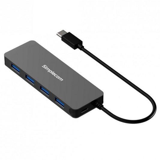 Simplecom CH320-BK Ultra Slim Aluminium USB 3.1 Type C to 4 Port USB 3.0 Hub, Bl image 0