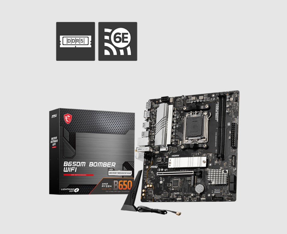 MSI B650M BOMBER WIFI AMD AM5 MATX Motherboard, 2x DDR5 ~128GB, 1x PCI-E x16, 2x image 0